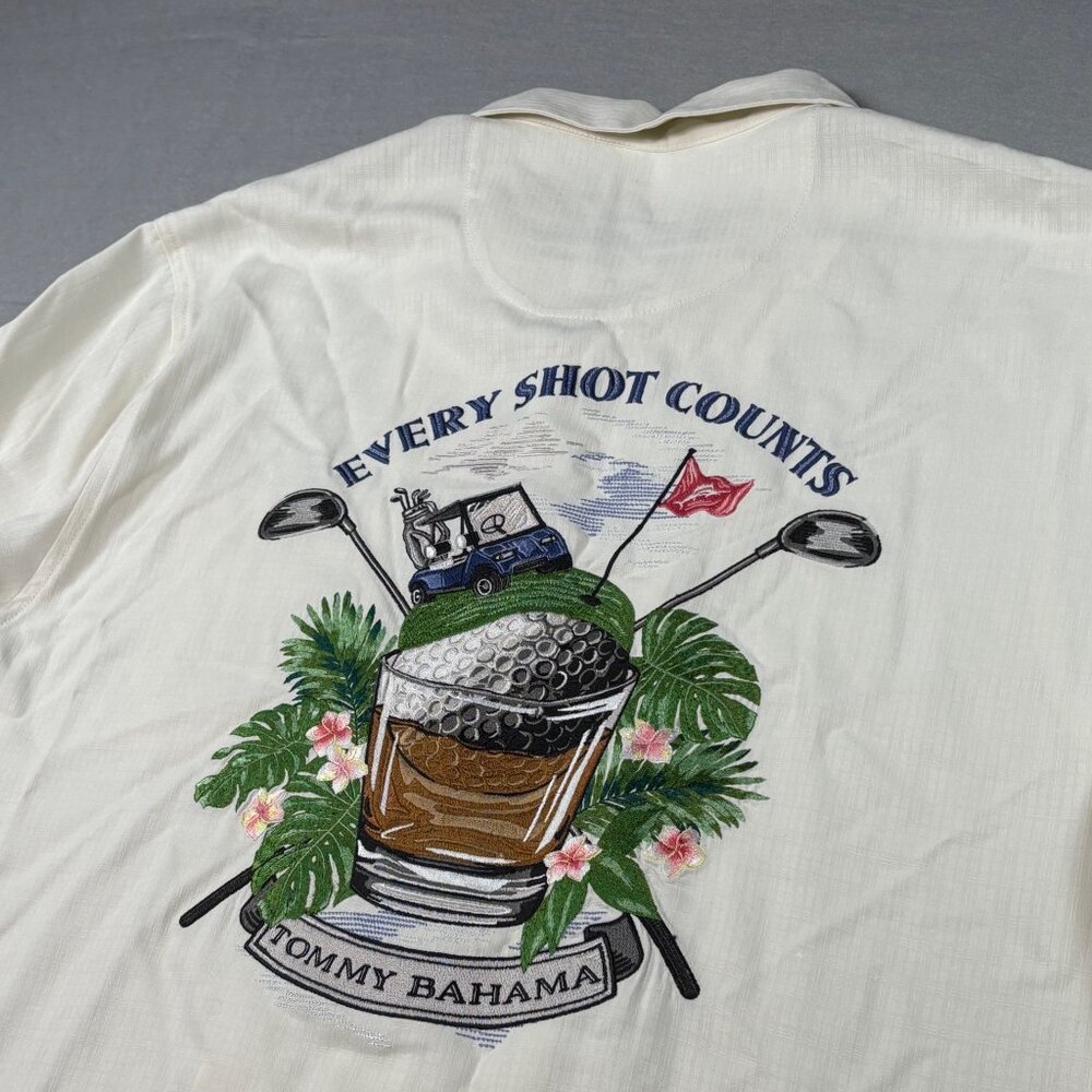 Tommy Bahama Every Shot Counts Hawiian Golf Silk Short Sleeve Shirt Mens Med